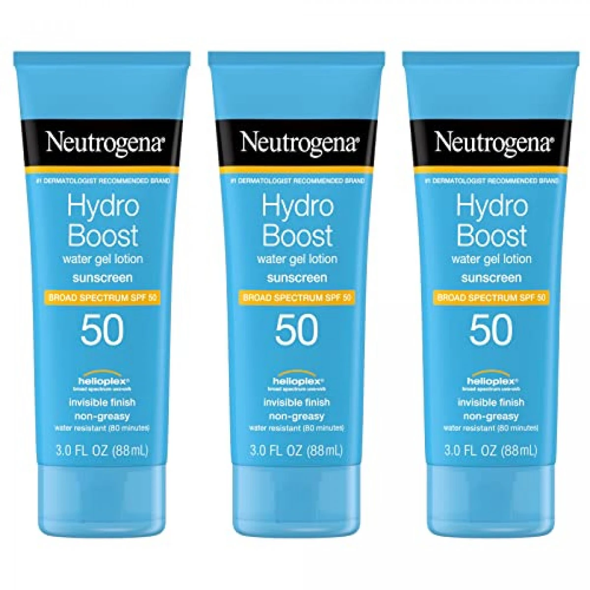Neutrogena Hydro Boost Water Gel Sunscreen Lotion With Broad Spectrum SPF 50, Water-Resistant Hydrating Body Sunscreen, Non-Greasy, Hyaluronic Acid, Travel Size, 3 Fl. Oz, Pack Of 3 3 Neutrogena Hydro Boost Water Gel Sunscreen Lotion With Broad Spectrum SPF 50, Water-Resistant Hydrating Body Sunscreen, Non-Greasy, Hyaluronic Acid, Travel Size, 3 Fl. Oz, Pack Of 3