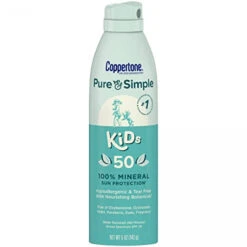 Coppertone Pure And Simple Kids Sunscreen Spray SPF 50, Zinc Oxide Mineral Sunscreen For Kids, Tear Free, Water Resistant, Broad Spectrum SPF 50 Sunscreen, 5 Oz Spray
