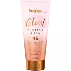 Coppertone Glow Protect And Tan Sunscreen Lotion With Gradual Self Tanner SPF 45, Water Resistant Sunscreen, SPF 45 Broad Spectrum Sunscreen SPF 45, 5 Fl Oz Tube