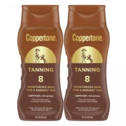 Coppertone Tanning Sunscreen Lotion, Water Resistant Body Sunscreen SPF 8, Broad Spectrum SPF 8 Sunscreen Pack, 8 Fl Oz Bottle, Pack Of 2