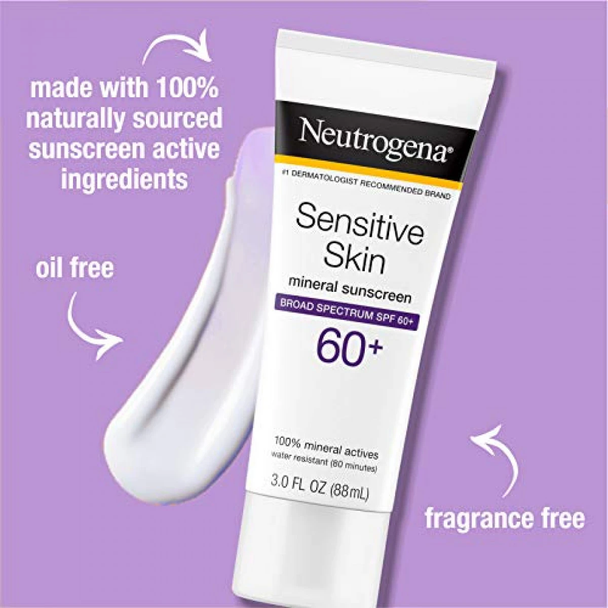 Neutrogena Sensitive Skin Mineral Sunscreen Lotion With Broad Spectrum SPF 60+ & Zinc Oxide, Water-Resistant, Hypoallergenic, Fragrance- & Oil-Free Gentle Sunscreen Formula, 3 Fl. Oz 4 Neutrogena Sensitive Skin Mineral Sunscreen Lotion With Broad Spectrum SPF 60+ & Zinc Oxide, Water-Resistant, Hypoallergenic, Fragrance- & Oil-Free Gentle Sunscreen Formula, 3 Fl. Oz - Image 2
