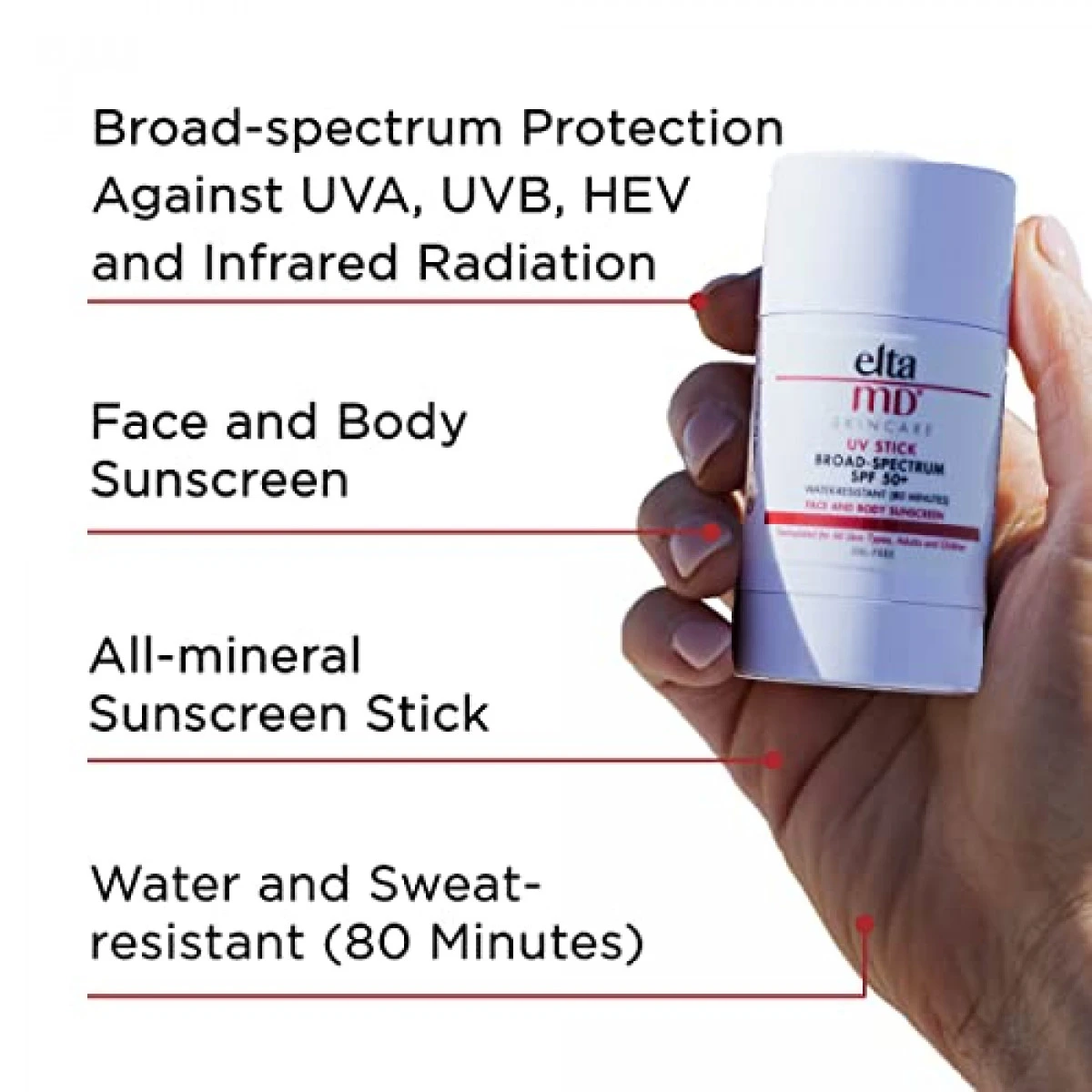 EltaMD UV Stick Sunscreen, Broad Spectrum Sunscreen Stick With SPF 50+, Mineral Face And Body Stick Sunscreen, Oil-Free, Water-Resistant, Zinc Oxide Sunscreen Stick, 1.3 OZ Stick 4 EltaMD UV Stick Sunscreen, Broad Spectrum Sunscreen Stick With SPF 50+, Mineral Face And Body Stick Sunscreen, Oil-Free, Water-Resistant, Zinc Oxide Sunscreen Stick, 1.3 OZ Stick - Image 2