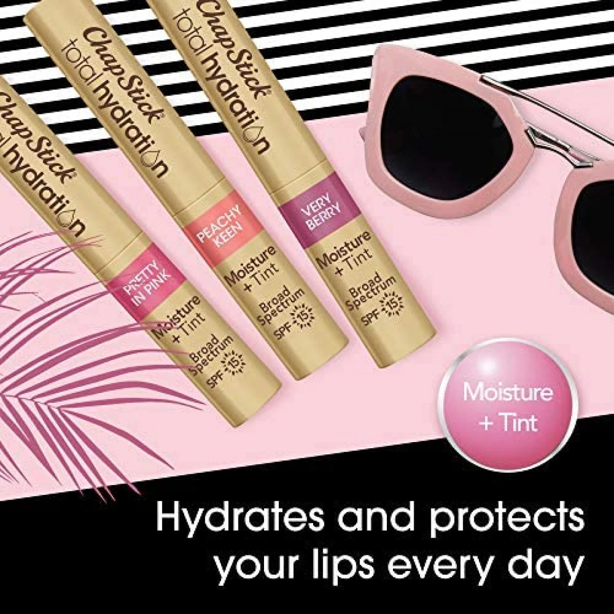ChapStick Total Hydration Moisture Plus Tint Plus SPF, Tinted Lip Balm Collection With Natural Sunscreen In Very Berry, Pretty In Pink And Peachy Keen, 3 Tubes 0.08 Oz 4 ChapStick Total Hydration Moisture Plus Tint Plus SPF, Tinted Lip Balm Collection With Natural Sunscreen In Very Berry, Pretty In Pink And Peachy Keen, 3 Tubes 0.08 Oz - Image 2
