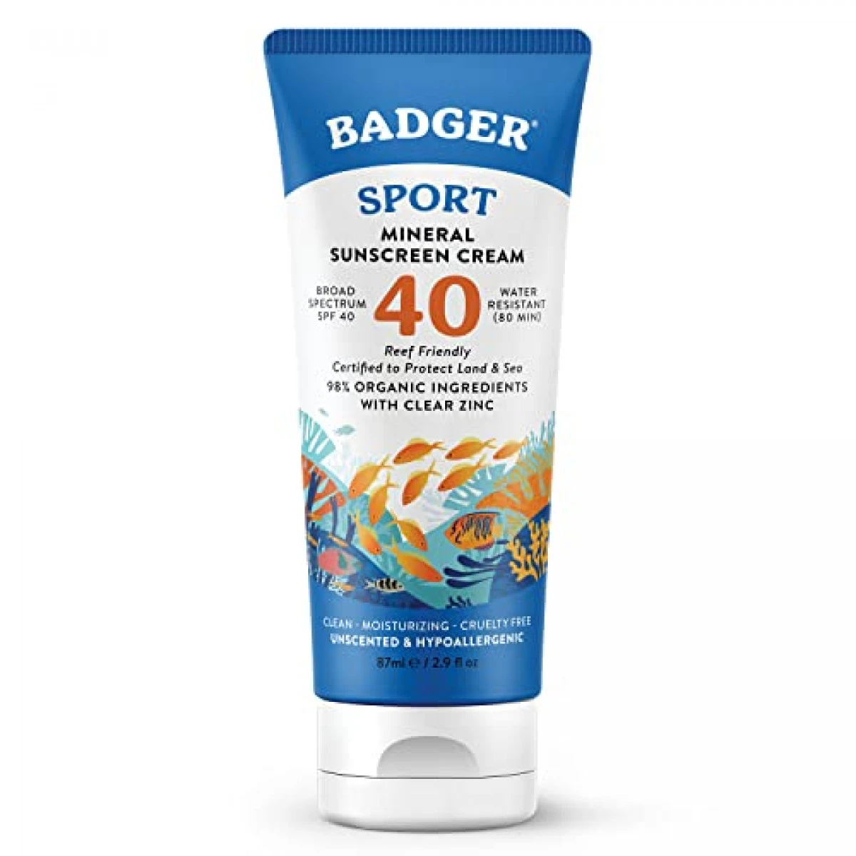 Badger SPF 40 Sport Mineral Sunscreen Cream - Reef-Friendly Broad-Spectrum Water-Resistant Sport Sunscreen With Zinc Oxide - Unscented, 2.9 Oz 3 Badger SPF 40 Sport Mineral Sunscreen Cream - Reef-Friendly Broad-Spectrum Water-Resistant Sport Sunscreen With Zinc Oxide - Unscented, 2.9 Oz