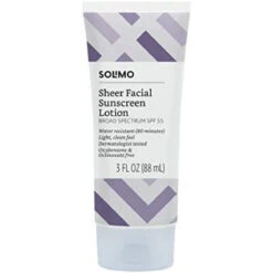 Amazon Brand - Solimo Sheer Face Sunscreen SPF 55, Reef Friendly (Octinoxate & Oxybenzone Free), 3.0 Fluid Ounce