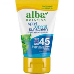 Alba Botanica Sport Sunscreen Lotion, SPF 45, Fragrance Free, 4 Oz