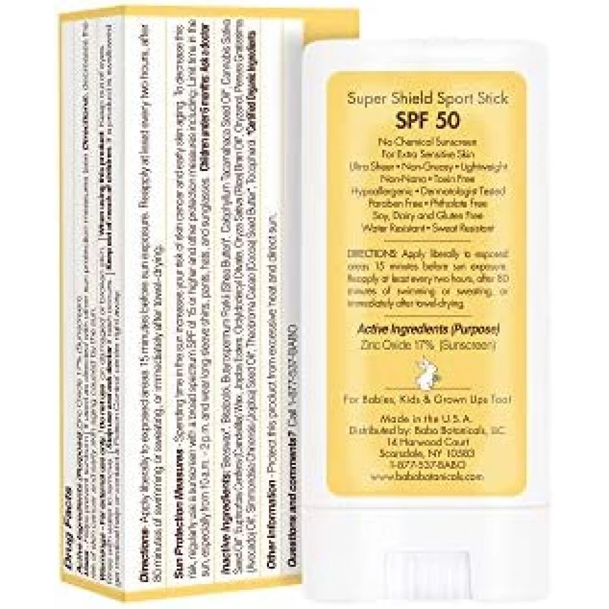 Babo Botanicals Super Shield Zinc Sport Stick Sunscreen SPF 50 With Soothing Organic Ingredients, Non-Nano, Fragrance Free, For Baby, Kids Or Sensitive Skin, Yellow, Unscented, 0.6 Ounce 4 Babo Botanicals Super Shield Zinc Sport Stick Sunscreen SPF 50 With Soothing Organic Ingredients, Non-Nano, Fragrance Free, For Baby, Kids Or Sensitive Skin, Yellow, Unscented, 0.6 Ounce - Image 2