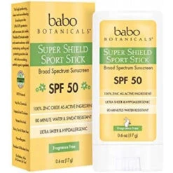 Babo Botanicals Super Shield Zinc Sport Stick Sunscreen SPF 50 With Soothing Organic Ingredients, Non-Nano, Fragrance Free, For Baby, Kids Or Sensitive Skin, Yellow, Unscented, 0.6 Ounce