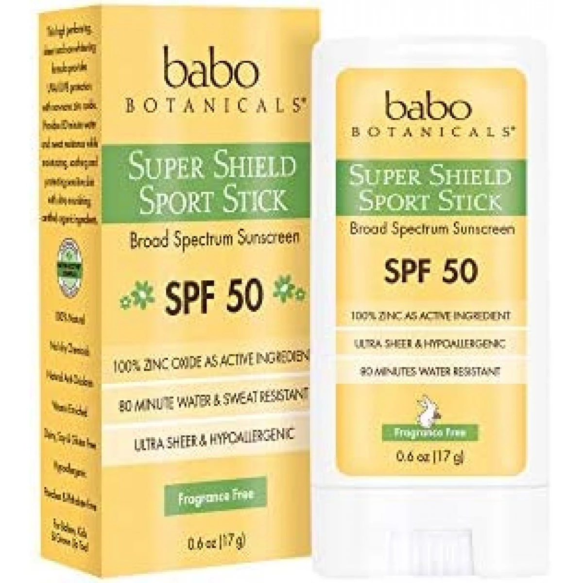 Babo Botanicals Super Shield Zinc Sport Stick Sunscreen SPF 50 With Soothing Organic Ingredients, Non-Nano, Fragrance Free, For Baby, Kids Or Sensitive Skin, Yellow, Unscented, 0.6 Ounce 3 Babo Botanicals Super Shield Zinc Sport Stick Sunscreen SPF 50 With Soothing Organic Ingredients, Non-Nano, Fragrance Free, For Baby, Kids Or Sensitive Skin, Yellow, Unscented, 0.6 Ounce