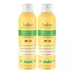 Babo Botanicals Sheer Zinc Continuous Spray Sunscreen SPF 30 With 100% Mineral Active, Unscented 12 Fl Oz (Pack Of 2)