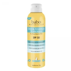 Babo Botanicals Sheer Mineral Sunscreen Spray SPF 50 With 100% Mineral Active Ingredients - For Babies, Kids Or Extra Sensitive Skin - Water-Resistant, Vegan & Fragrance-Free - 6 Oz, Clear