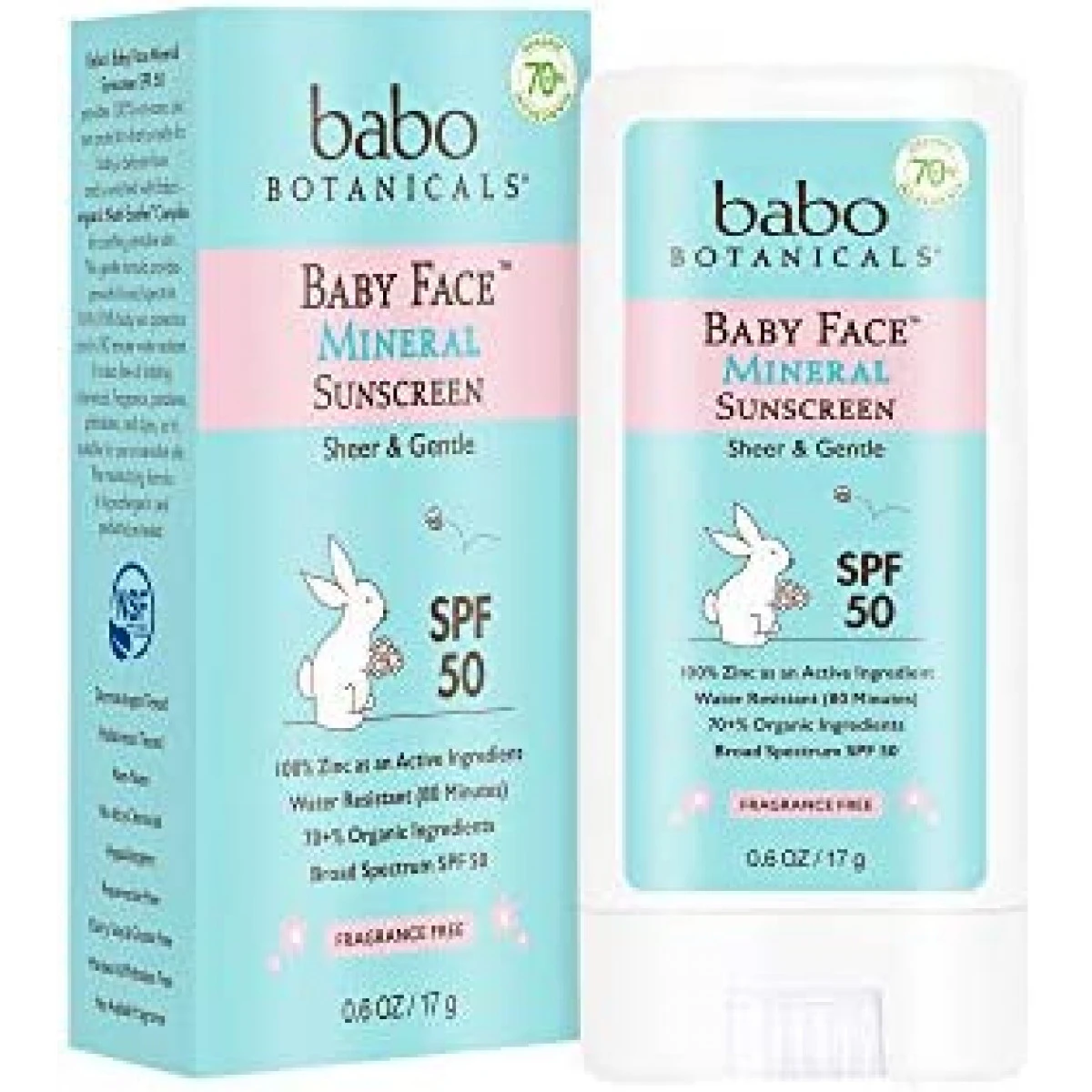 Babo Botanicals Baby Face Mineral Sunscreen Stick SPF 50 – With 70+% Organic Ingredients & Zinc Active – Water-Resistant, Reef-Friendly & Fragrance-Free – 0.6 Oz., 1-Pack 3 Babo Botanicals Baby Face Mineral Sunscreen Stick SPF 50 – With 70+% Organic Ingredients & Zinc Active – Water-Resistant, Reef-Friendly & Fragrance-Free – 0.6 Oz., 1-Pack