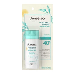 Aveeno Positively Mineral Sensitive Skin SPF 40+ Sunscreen Face Milk With Zinc Oxide And Titanium Dioxide, Invisible Oil-Free Liquid Facial Sunscreen, Paraben- And Phthalate-Free, 1.4 Fl. Oz